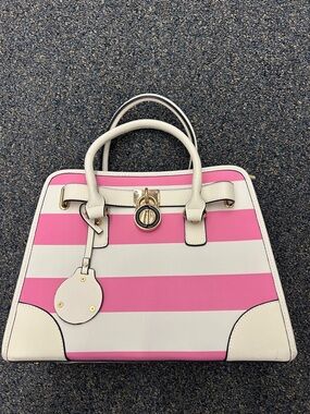 NEW White & Pink Trendy Striped Women's Satchel Handbag